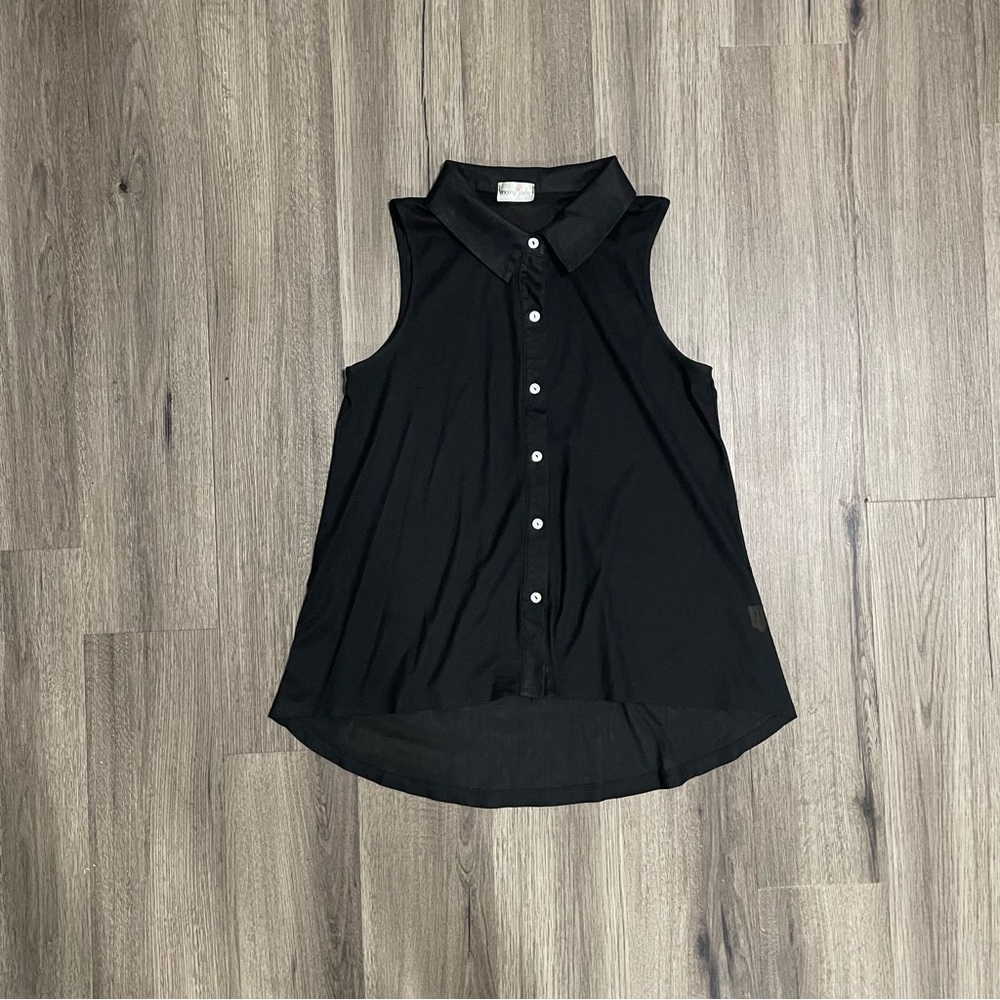 Black Collared Button Down Sleeveless Blouse